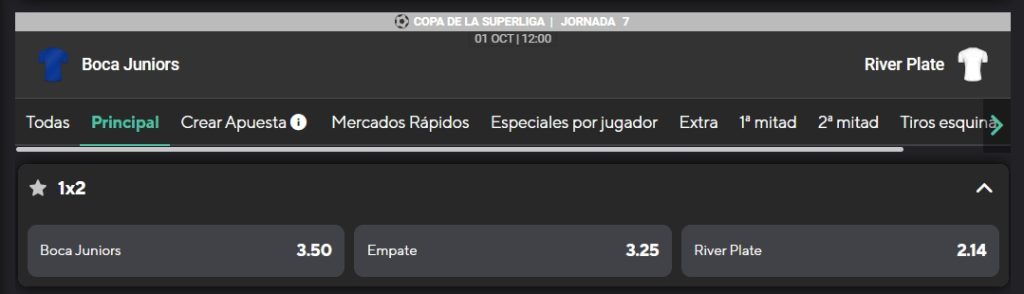 Boca Juniors vs River Plate: cuotas de apuestas.