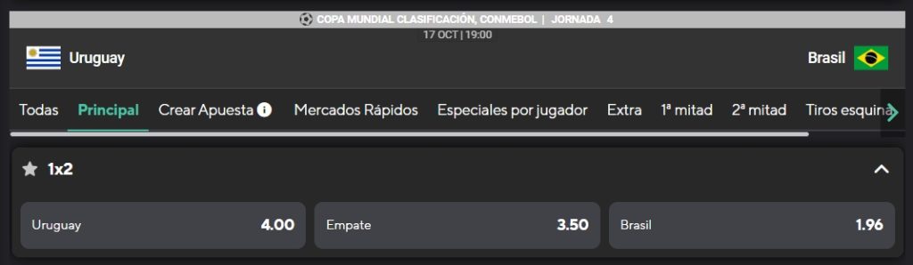 Uruguay vs Brasil por Eliminatorias.