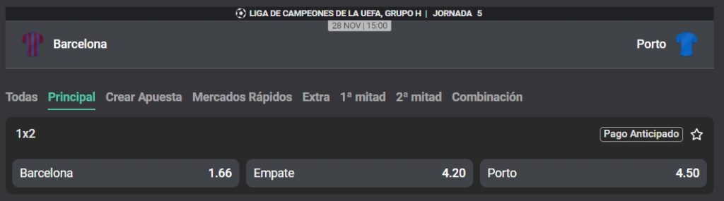 FC Barcelona vs Porto por Champions League.